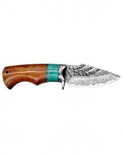 Couteau utilitaire en acier Damas forgé à la main sur mesure avec manche en bois dur et pierre turquoise, disponible en version OEM, qualité DIY - Product Image 1