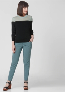 Suéter de Punto con Bloques de Color para Mujer, Cuello Redondo, Manga Larga, Estilo Informal para Otoño, Corte Regular, 100% Acrílico - Product Image 2