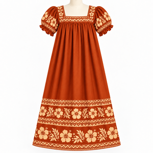 Vestido Mumu Polinesio Micronésico Personalizado con Cintura Natural, Mangas Cortas, Vestido para Mujer con Estampado Floral, Ecológico - Product Image 6