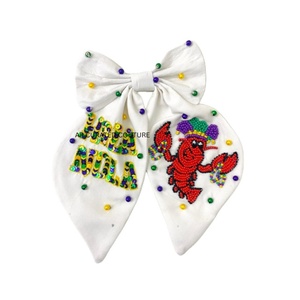 เครื่องประดับผมโบว์ประดับลูกปัดและเลื่อมสไตล์วินเทจ งานแฮนด์เมด ดีไซน์เฉพาะตัว สำหรับงานปาร์ตี้มาร์ดิกราส์ ฤดูกาลงานรื่นเริง บรรจุในกล่อง - Product Image 1