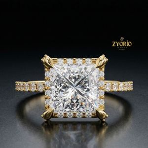 แหวนหมั้นทรงเจ้าหญิงประดับเพชรแบบพาเว่ทอง 14K - Product Image 2