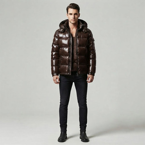 Wholesale Custom Logo Men's Glossy Shiny Puffer <b>Jacket</b> Winter <b>Warm</b> Hooded Down Coat <b>Waterproof</b> Windproof Quilted Bubble <b>Jacket</b> - Product Image 3