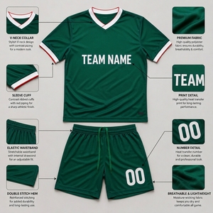 Maillot de football vert pour homme, col en V, manches courtes, personnalisable avec le nom de l'équipe, imprimé par transfert thermique, polyester respirant, été - Product Image 6