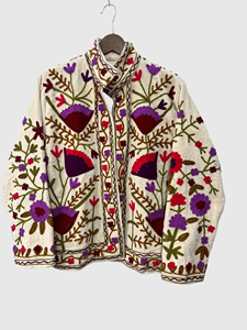 Veste en coton brodée à la main avec des motifs floraux, col rabattu, manches longues, style Prairie Chic, manteau d'automne pour femmes - Product Image 1