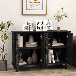Buffet en bois sculpté vintage de 48 pouces avec 4 portes, grand espace de rangement, armoire décorative pour salon - Product Image 4