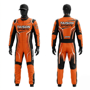 Traje de Karting Premium de Poliéster Cordura de 320 GSM, Diseño de Paneles Naranja y Negro, Tejido Transpirable y Elástico, Logotipo Personalizado por Sublimación - Product Image 1