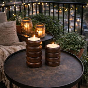 Juego de Portavelas de Madera Artesanal con Diseño Acanalado – Uso Doméstico y Decorativo, Ideal para Fiestas Navideñas, Decoración de Invierno - Product Image 3