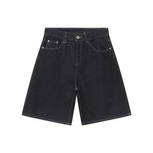 Men's High Waist Dark Blue Denim Bermuda Shorts <b>Button</b> <b>Fly</b> Casual Style Solid Color Cotton Woven Breathable - Product Image 1