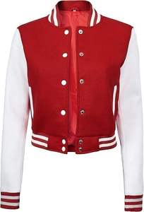 Chaqueta Universitaria Roja y Blanca Unisex, Estilo Preppy, Corte Corto, Cuello Camisero, Cierre de Botones, Exterior de Poliéster y Algodón, Forro de Satén - Product Image 5
