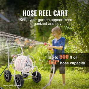Carrello Avvolgitubo Rinforzato a 4 Ruote con Rivestimento a Polvere, Capacità Tubo da Giardino 300 ft (5/8 Pollici), Attrezzo Mobile Lunghezza 200ft 15m - Product Image 1