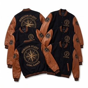 Veste universitaire personnalisée en laine bordeaux avec manches en cuir crème et broderie serpent pilier de pierre, style Letterman - Product Image 2