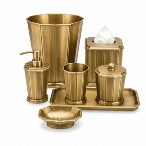 Premium Solid Brass Bathroom Set Luxury Golden Countertop Organizers <b>Toothbrush</b> <b>Holder</b> Soap Dish Tumbler Tray Waste Bin Sanitary - Product Image 1