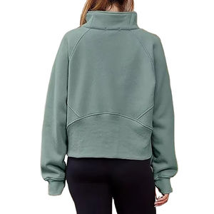 Sudadera con capucha de algodón y poliéster de alta calidad para mujer, oversize, con media cremallera, forro polar grueso, hombros caídos, lisa, personalizable - Product Image 6