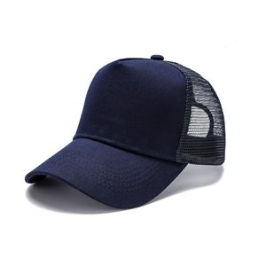 Structured Plain Design Adjustable Size 5 Panel High Crown Mesh Back Trucker <b>Hat</b> - Product Image 1