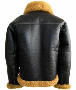 <b>Men's</b> Genuine Leather B3 <b>Shearling</b> <b>Jacket</b> With Faux Fur Lining Zipper Closure Windproof Winter Moto Style - Product Image 3