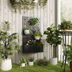 Bac à légumes surélevé autoportant avec treillis pour plantes grimpantes, doté de fonctions d'auto-arrosage et de drainage, idéal pour jardin de patio extérieur - Product Image 2