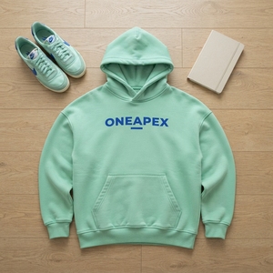เสื้อฮู้ดสีเขียวมิ้นท์ OneApex สำหรับผู้ชาย ผ้าฝ้ายเฟรนช์เทอร์รี่ สวมใส่สบาย มีกระเป๋าหน้าและลายพิมพ์โลโก้ เหมาะสำหรับใส่ในฤดูใบไม้ร่วง - Product Image 1