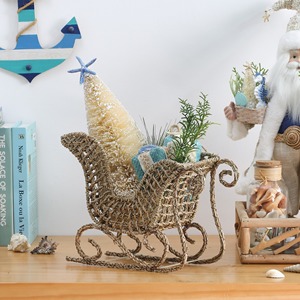 Christmas decor items woven seagrass sleighs charming sea grass sleigh <b>basket</b> table <b>display</b> - Product Image 6