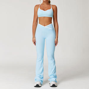 Conjunto de yoga transpirable para mujer, talla XS, con bloques de color, traje deportivo de cintura alta con pantalones cortos, sensación de segunda piel, ajustado, para fitness y running - Product Image 3