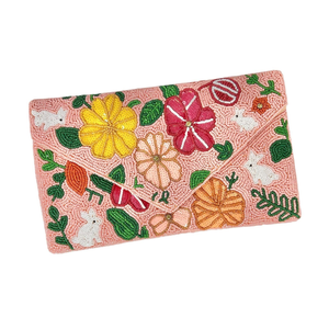 Pochette légère rose FAIZA CRAFT faite à la main avec perles florales, sac enveloppe brodé avec chaîne détachable pour mariage et soirée - Product Image 1