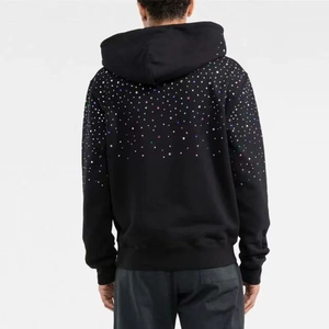 Ensemble 2 pièces pour homme : sweat à capuche zippé décontracté rose délavé avec broderie personnalisée en coton et strass, et pantalon de survêtement à cordon de serrage - Product Image 3
