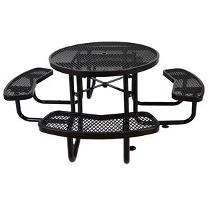 Tavolo da Picnic Rotondo in Acciaio Nero da 46 Pollici per Esterni con Supporto per Ombrellone - Product Image 6