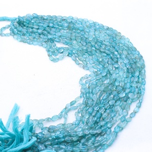 Vente en gros de 17 brins de perles ovales facettées en apatite bleue naturelle, Memoria Jewels - Product Image 4