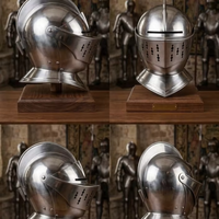 Casco Medieval Artesanal de Acero Pulido con Visera de Caballero, Armadura Funcional para SCA, Antiguo, Coleccionable, para Reenactment