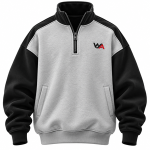 Sudadera Personalizada de Forro Polar Grueso para Hombre, con Media Cremallera, Gris y Negro Bicolor, Hombro Caído, Bolsillos Laterales, OEM - Product Image 1
