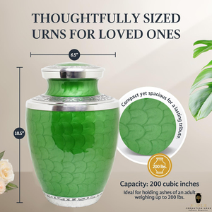 โกศบรรจุอัฐิสีเขียวสำหรับผู้ใหญ่ |   โกศบรรจุอัฐิขนาด 220 คิวบิกอินช์ สลักลายสีเงิน เป็นมิตรกับสิ่งแวดล้อม ดีไซน์ปรับแต่งได้ - Product Image 4
