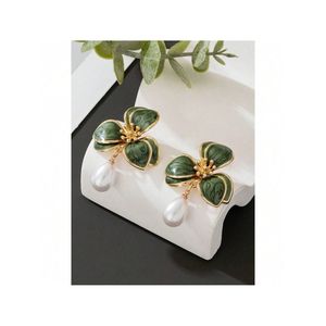 1 paio di adorabili orecchini a goccia con perle floreali in stile marino per donna - Product Image 2