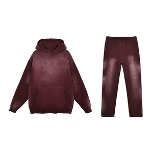 Conjunto de Sudadera con Capucha y Pantalones Deportivos de Dos Piezas para Hombre, de Alta Calidad, Lavado Ácido, Personalizado, de Felpa de Algodón Grueso de 350g, Estilo Oversize - Product Image 4