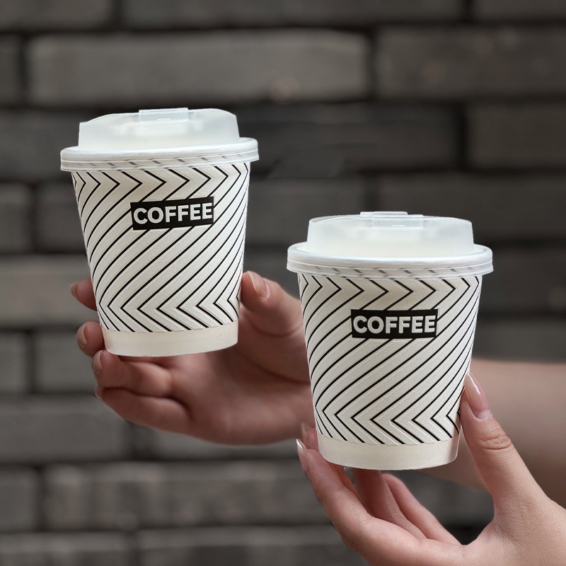 8oz 12oz 16oz Biodegradable Recycled Materials ISO Certified Custom Design Double Wall Hot Coffee Paper Cup Embossed Paper