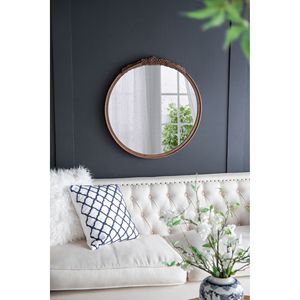 Intagliato a mano 30 \ "x30 \" marrone antico rosa rotonda specchio elegante parete specchio per bagno ingresso decorazione parete - Product Image 2