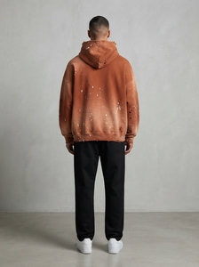 Sweat-shirt à capuche surdimensionné pour homme, orange, effet peinture vieillie, style streetwear, en molleton personnalisé, vêtement décontracté et tendance - Product Image 5