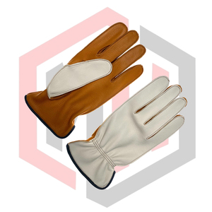 Guantes de Trabajo de Cuero Blanco y Marrón para Conductor, Palma de Cuero de Vaca de Grano Completo, Dorso de Cuero Dividido, Antideslizantes, Sin Silicona, Anticorte, Antiestáticos - Product Image 3