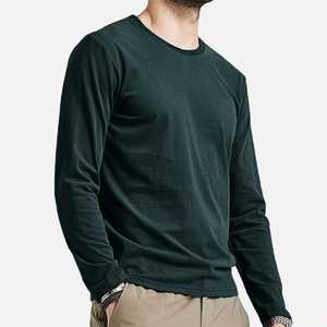 T-shirt à manches longues pour homme personnalisé, col rond, jersey en coton premium, tee-shirt uni, coupe classique, décontracté, basique, manches longues, OEM/ODM - Product Image 5