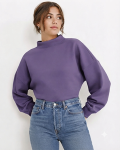 เสื้อสเวตเชิ้ตคอเต่าทรงโอเวอร์ไซส์สำหรับผู้หญิง ผ้าฟลีซหนานุ่ม ทรงหลวม สไตล์เรียบง่าย คอลเลคชั่นสตรีทแวร์ - Product Image 1
