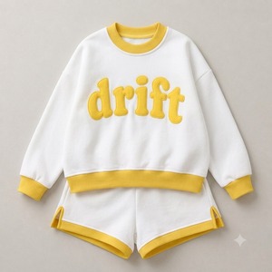 Two <b>Piece</b> Sweatshirt Shorts <b>Set</b> With <b>White</b> Puff Print Drift Letter Crew Neck Loose Fit Casual Spring Summer Knitted Women's <b>Set</b> - Product Image 2