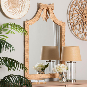 Arch <b>hanging</b> <b>mirror</b> living room hallway boho decoration hand woven rattan frame wall <b>mirrors</b> - Product Image 3