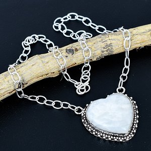 Rainbow <b>Moonstone</b> Gemstone Heart Shape Chain <b>Pendant</b>: 925 Sterling Silver Handmade Designer Jewelry Necklace - Product Image 1