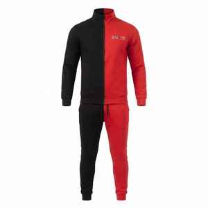 Men's Two-<b>Tone</b> Full Zip Tracksuit <b>Red</b> Black Color Block Sporty Jogging Set With Side Pockets Regular Fit Autumn Wear - Product Image 6