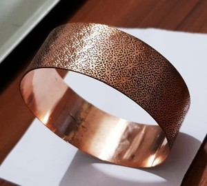 Handcrafted Embossed <b>Copper</b> Cuff <b>Bangle</b> Wide Statement Bracelet Artisan Floral Pattern Jewelry Elegant Gift For Women - Product Image 1