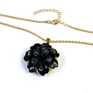 Collar con colgante de flor de ónix negro natural para mujer, colgante de flor de cristal de ónix negro tallado a mano, hecho a mano, al por mayor - Product Image 5