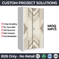 Armoire en acier à imprimé géométrique moderne, 2 portes coulissantes, placard métallique avec serrure, meuble de rangement pour chambre à coucher, OEM ODM