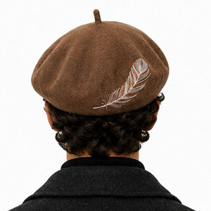 Soft Merino Wool <b>Beret</b> Hat French Inspired Felt Hat with Decorative Embroidery for Everyday Casual Outfits - Product Image 6