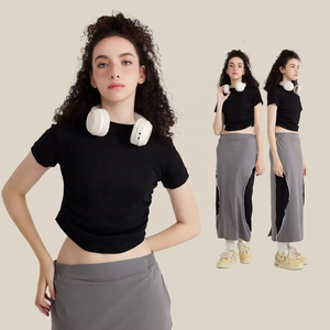 Camiseta Corta para Mujer, Estilo Baby Tee, Ajustada, de Algodón, Manga Corta, Casual, Estética Y2K, Vintage, Streetwear, Moda, Poliéster y Spandex - Product Image 3