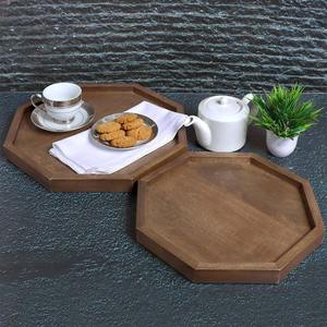 Juego de 2 bandejas de madera de mango hechas a mano, ecológicas, modernas y de lujo, para servir y decorar, para almacenamiento en la cocina y el baño - Product Image 1