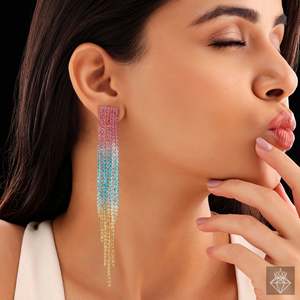 PRAO Ombre Rhinestone Fringe Declaración Pendientes Accesorio de moda multicolor - Product Image 2