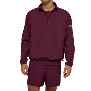 Woven <b>Men's</b> Two-Piece Custom Lightweight Track <b>Pullover</b> <b>Men</b> Retro Quarter Zip Windbreaker OEM Private Label Streetwear Supplier - Product Image 1